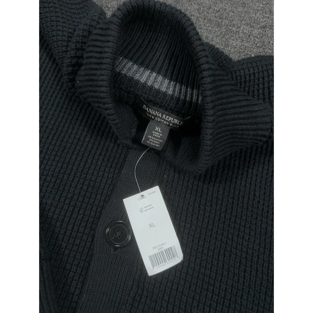 New Banana Republic Sweater Men's XL Black Chunky Knit Cotton Slub Zip Preppy